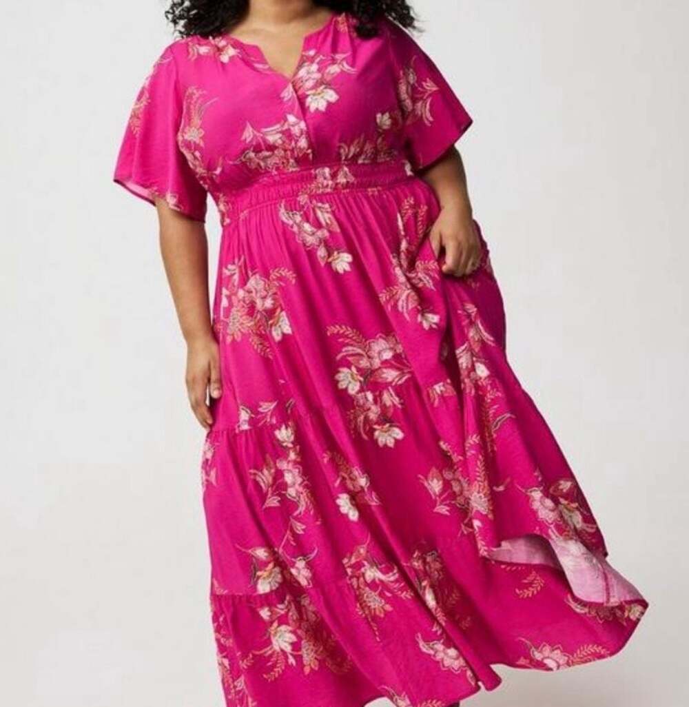 Torrid Pink Floral Tiered Maxi Dress with Pockets Size 1